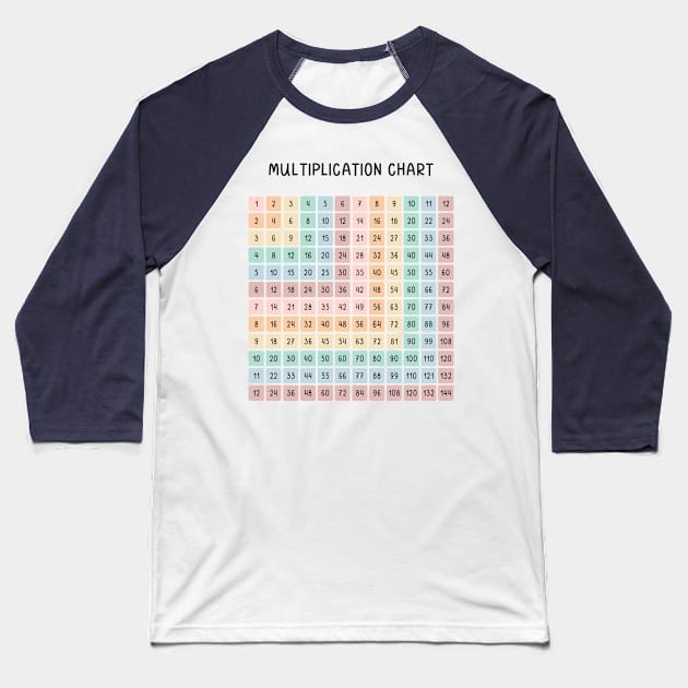 Math Multiplication Chart in Muted Boho Rainbow Colors for Kids Baseball T-Shirt by hwprintsco